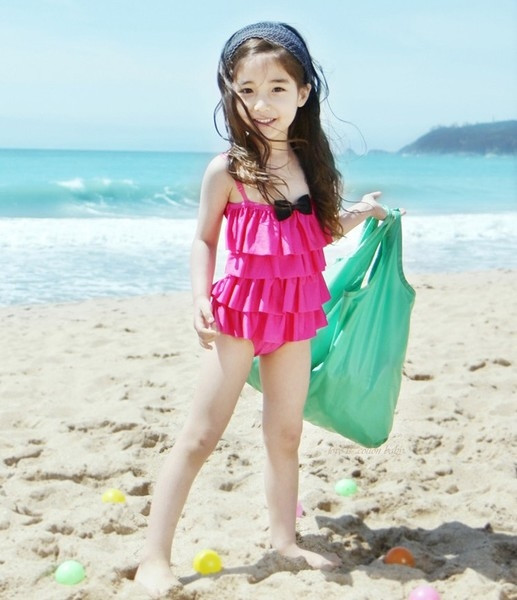 Costum de baie pentru copii elegant cu spatele gol pentru fete in doua culori