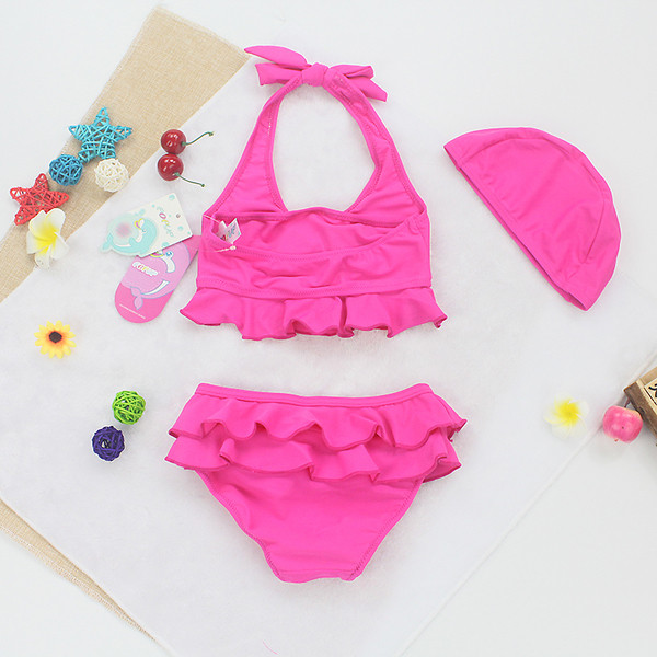 Costum de baie pentru fete pentru copii din două părți cu pălărie în două culori