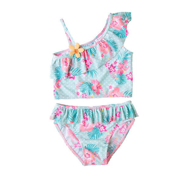 Costum de baie pentru copii elegant pentru fete în două părți - bikini și maiou cu imprimeu