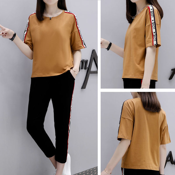 Αθλητική γυναικία φόρμα με δαντελωτή μπλούζα και παντελόνι 9/10 σε διάφορα χρώματα