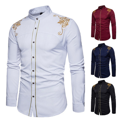 Men`s stylish shirt in four colors with embroidery on the shoulders