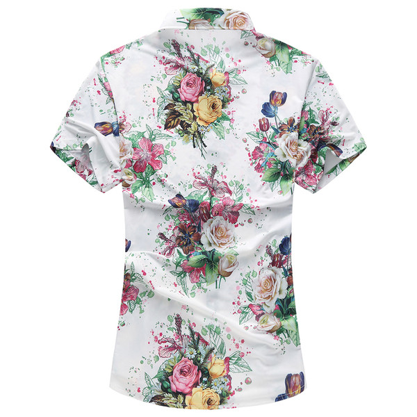 Cămașă de vară pentru bărbați cu motive florale în alb-negru