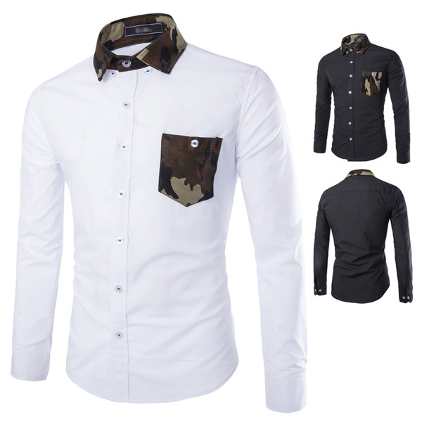 Cămașă bărbătească în două culori cu buzunar decorativ și motive de camuflaj