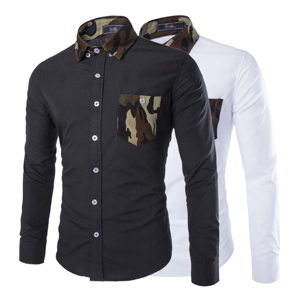 Cămașă bărbătească în două culori cu buzunar decorativ și motive de camuflaj