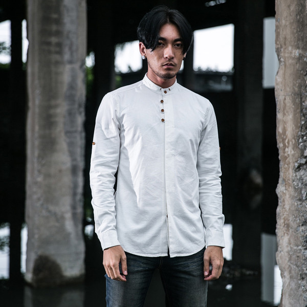 Мъжка тънка риза с навиващи се ръкави в няколко цвята