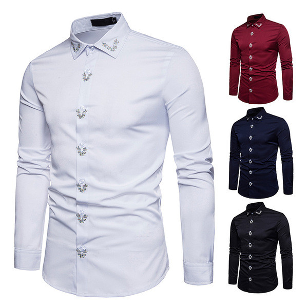 Cămașă modernă pentru bărbați în patru culori cu broderie