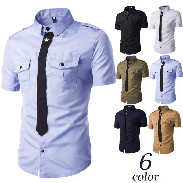 Cămașă bărbătească cu imitație de cravată și buzunare decorative