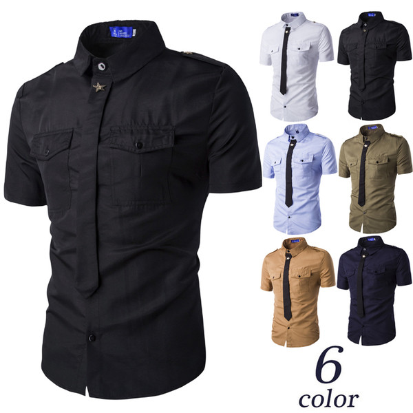 Cămașă bărbătească cu imitație de cravată și buzunare decorative