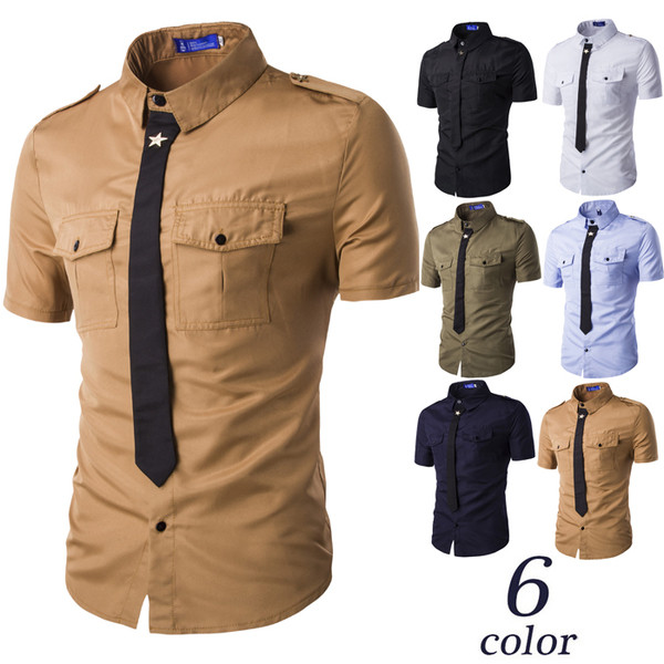 Cămașă bărbătească cu imitație de cravată și buzunare decorative