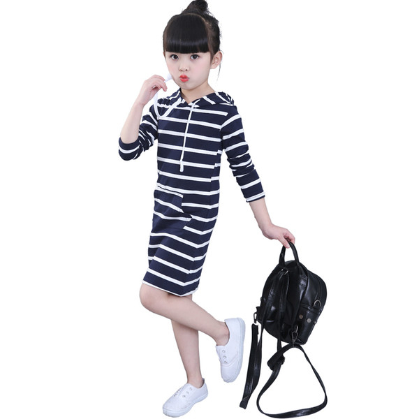 Sport - rochie casual pentru copii pentru fete dungi cu gluga