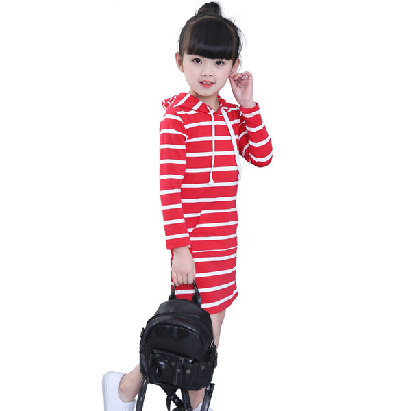 Sport - rochie casual pentru copii pentru fete dungi cu gluga