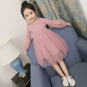 Елегантна детска рокля разкроена с дълъг ръкав - два цвята