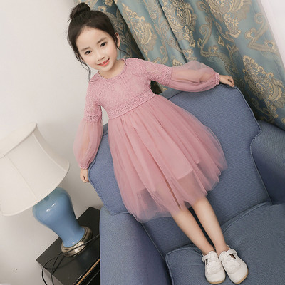 Елегантна детска рокля разкроена с дълъг ръкав - два цвята