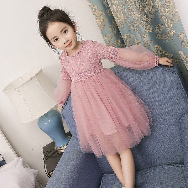 Елегантна детска рокля разкроена с дълъг ръкав - два цвята