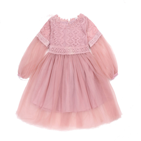 Елегантна детска рокля разкроена с дълъг ръкав - два цвята