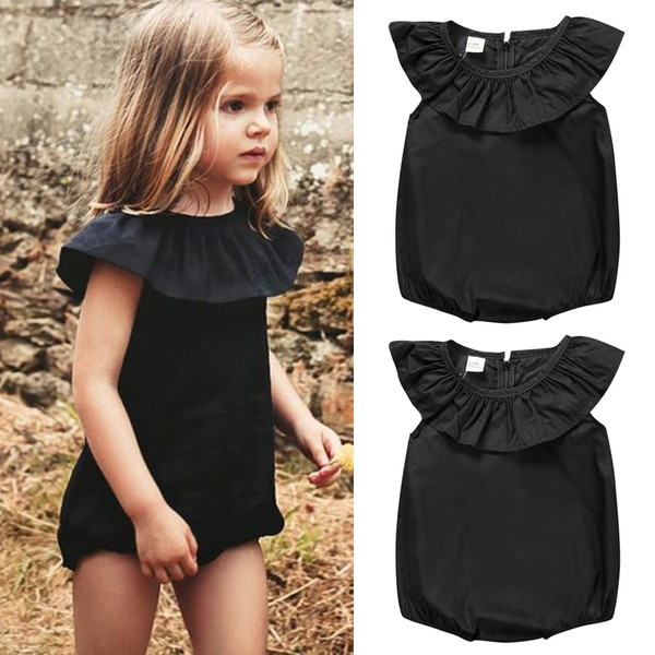 Salopeta pentru copii pentru fete cu volan de culoare neagra