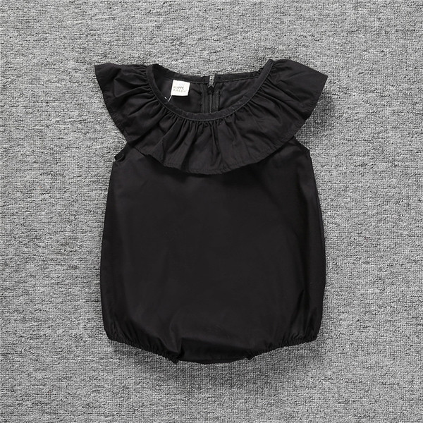 Salopeta pentru copii pentru fete cu volan de culoare neagra