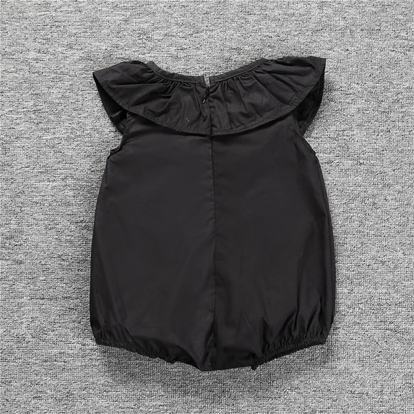 Salopeta pentru copii pentru fete cu volan de culoare neagra