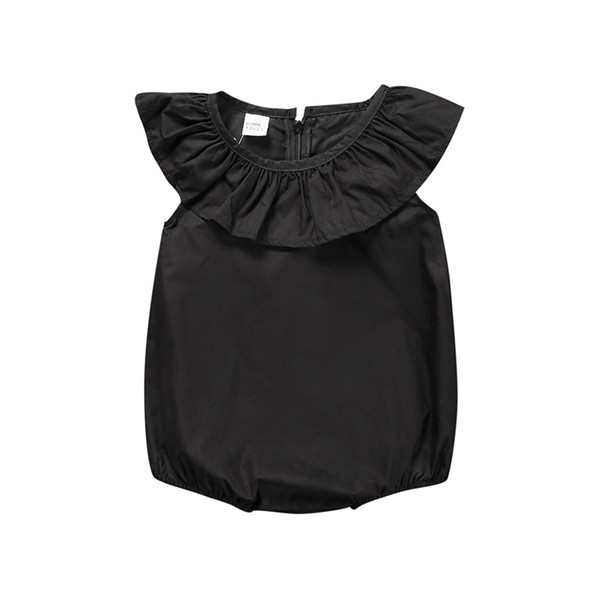 Salopeta pentru copii pentru fete cu volan de culoare neagra