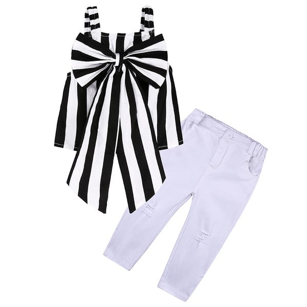 Stílusos gyerekgarnitúra - szalagos felső és szakadt motívumú farmer