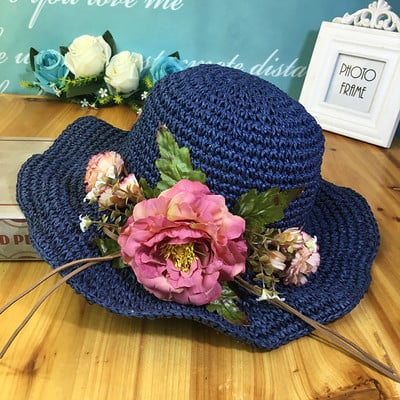 Χειροποίητο ψάτινο καπέλο με φυτικά μοτίβα σε διάφορα χρώματα