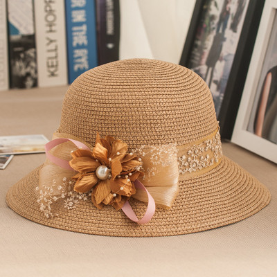Γυναικείο ψάτινο καπέλο με κορδέλα και λουλούδι σε διάφορα χρώματα