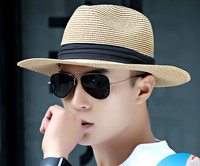 Мъжка сламена шапка с черна лента в няколко цвята