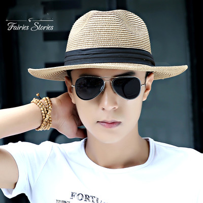 Мъжка сламена шапка с черна лента в няколко цвята