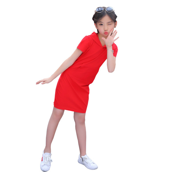 Sport - rochie casual pentru copii cu maneci scurte si gluga in alb si rosu