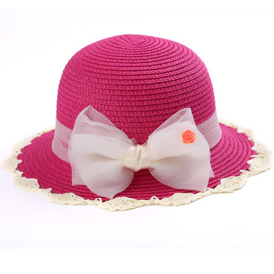 Детска сламена шапка за момиченца с панделка в няколко цвята