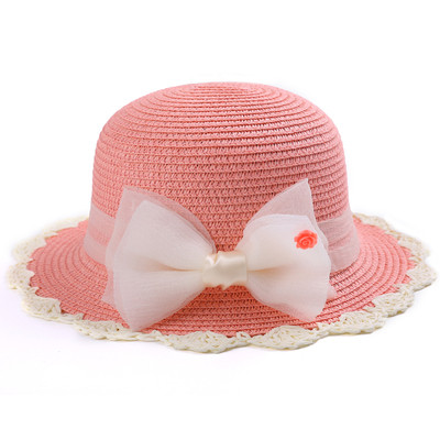 Детска сламена шапка за момиченца с панделка в няколко цвята
