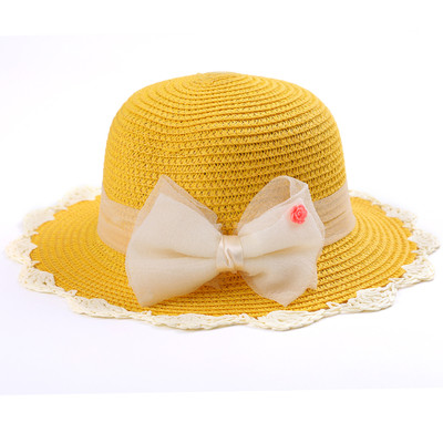 Детска сламена шапка за момиченца с панделка в няколко цвята