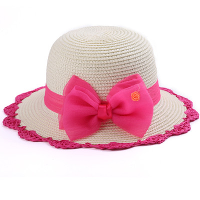 Детска сламена шапка за момиченца с панделка в няколко цвята