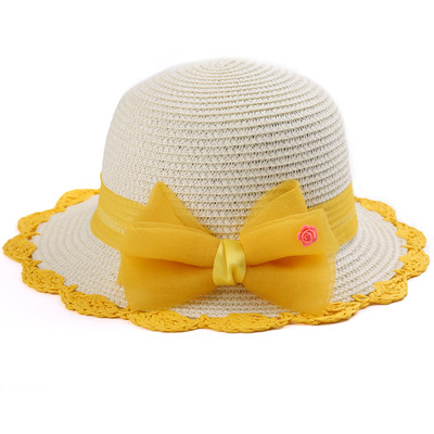 Детска сламена шапка за момиченца с панделка в няколко цвята