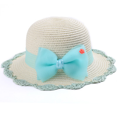 Детска сламена шапка за момиченца с панделка в няколко цвята