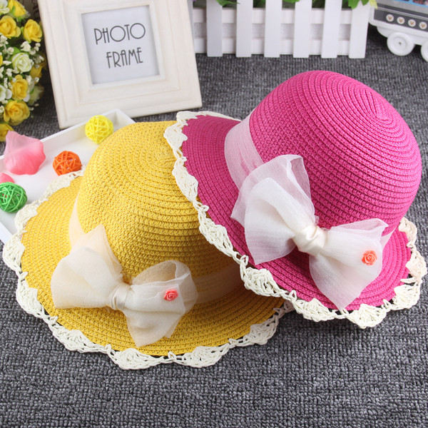 Детска сламена шапка за момиченца с панделка в няколко цвята