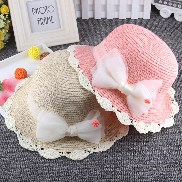 Детска сламена шапка за момиченца с панделка в няколко цвята