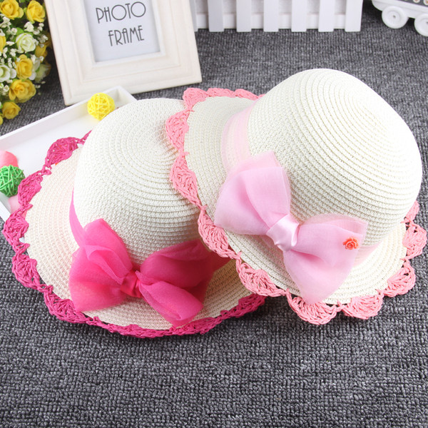 Детска сламена шапка за момиченца с панделка в няколко цвята