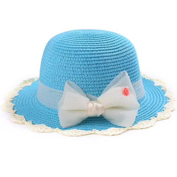 Детска сламена шапка за момиченца с панделка в няколко цвята