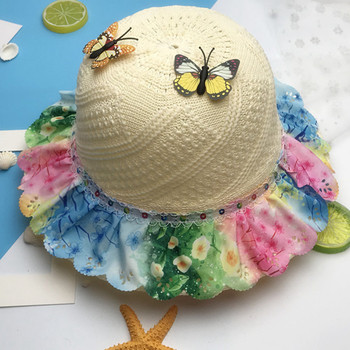 Παιδικό ψάτινο καπέλο  με πεταλούδες σε διάφορα χρώματα
