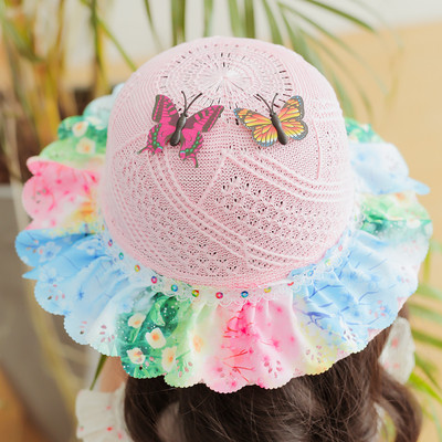 Детска сламена шарена шапка с пеперуди в няколко цвята