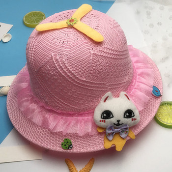 Baby καπέλο άχυρο με γατάκι σε διαφορετικά χρώματα