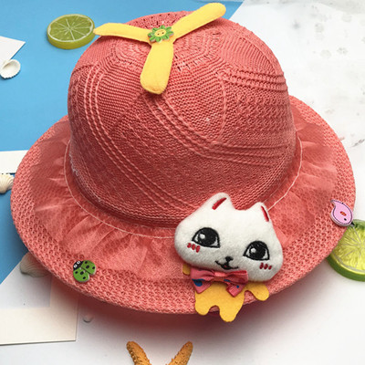Gyermek szalmakalap cicával, különböző színekben