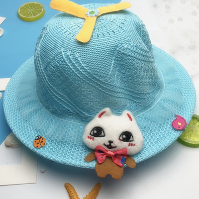 Gyermek szalmakalap cicával, különböző színekben