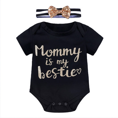 Βρεφικό κορμάκι με κοντό μανίκι σε τρία χρώματα με επιγραφή