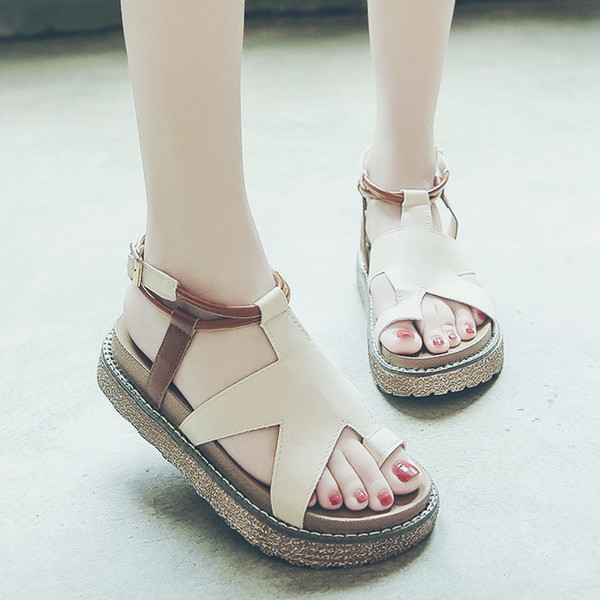 Sandale de dama din piele ecologica in bej si negru