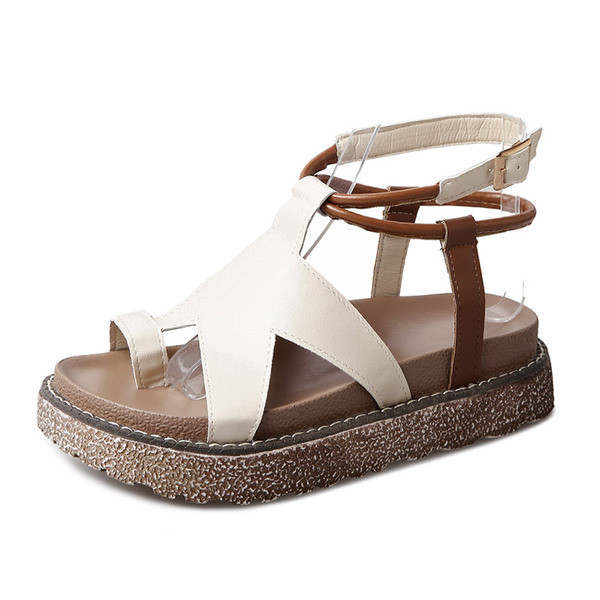 Sandale de dama din piele ecologica in bej si negru