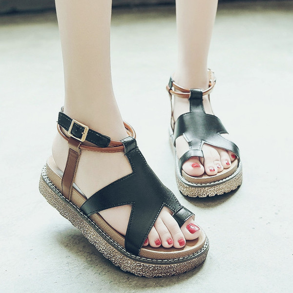 Sandale de dama din piele ecologica in bej si negru