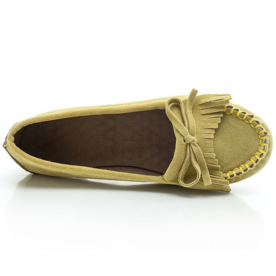 Mocasini confortabili de dama casual din imitatie de piele cu panglica si franjuri in patru culori