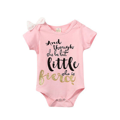 Βρεφικό κορμάκι με κοντό μανίκι σε ροζ χρώμα με κορδέλα και επιγραφή